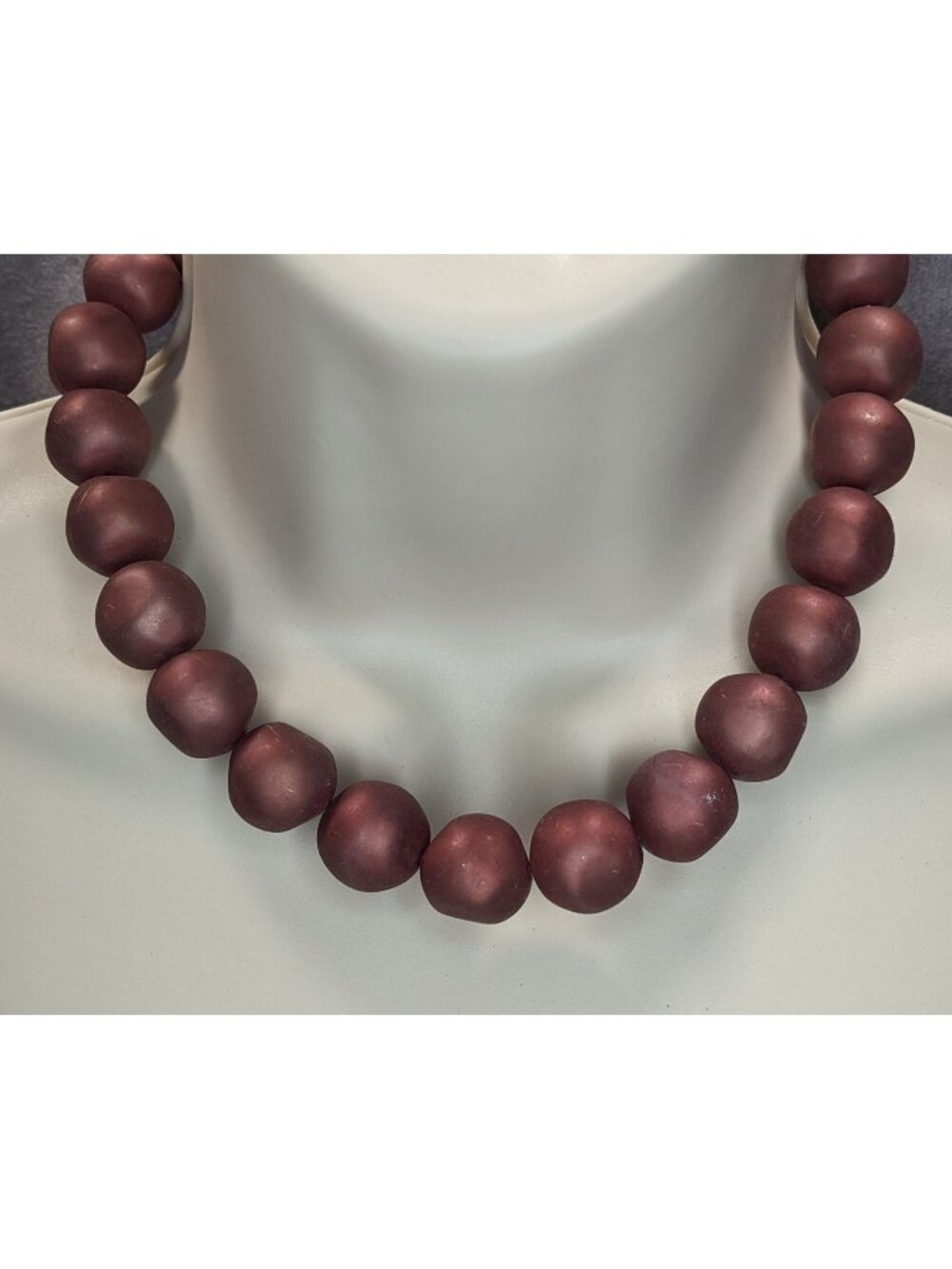Vintage Boho Mod Chunky Burgundy Satin Beaded Statement Necklace